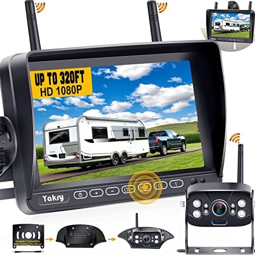 RV Backup Camera Wireless HD 1080P with 7 Inch Touch Key DVR Monitor for RVs,Campers,Trailers,Trucks Adapter For Furrion-Pre-wired RVs High-Speed Rear View Observation IR Night Vision Yakry Y27